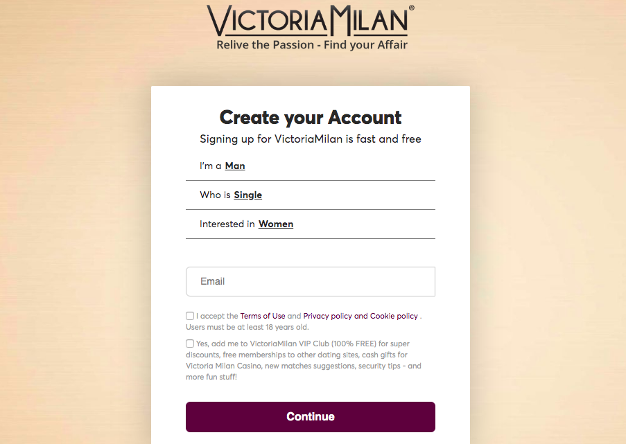VictoriaMilan registration